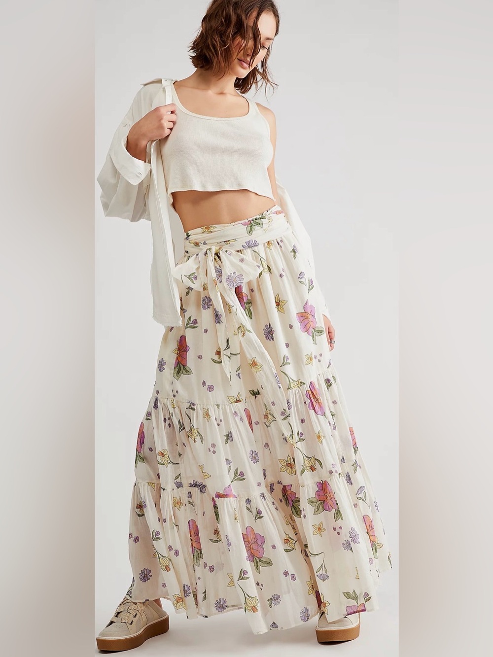 Free People Luna Convertible Maxi Skirt in Ivory Combo XL